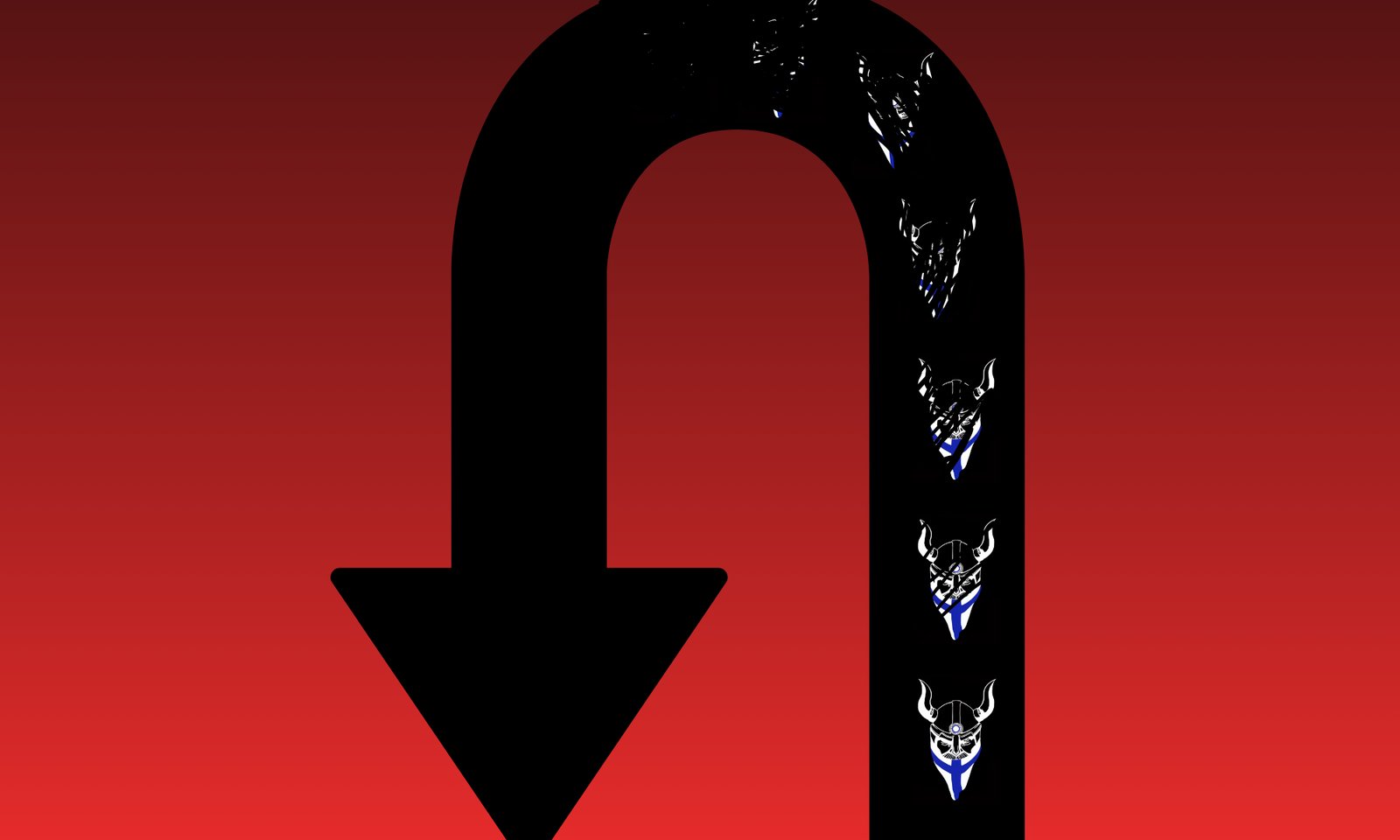 Kuvassa punaisella pohjalla musta nuoli ja Soldiers of Odin -logoja