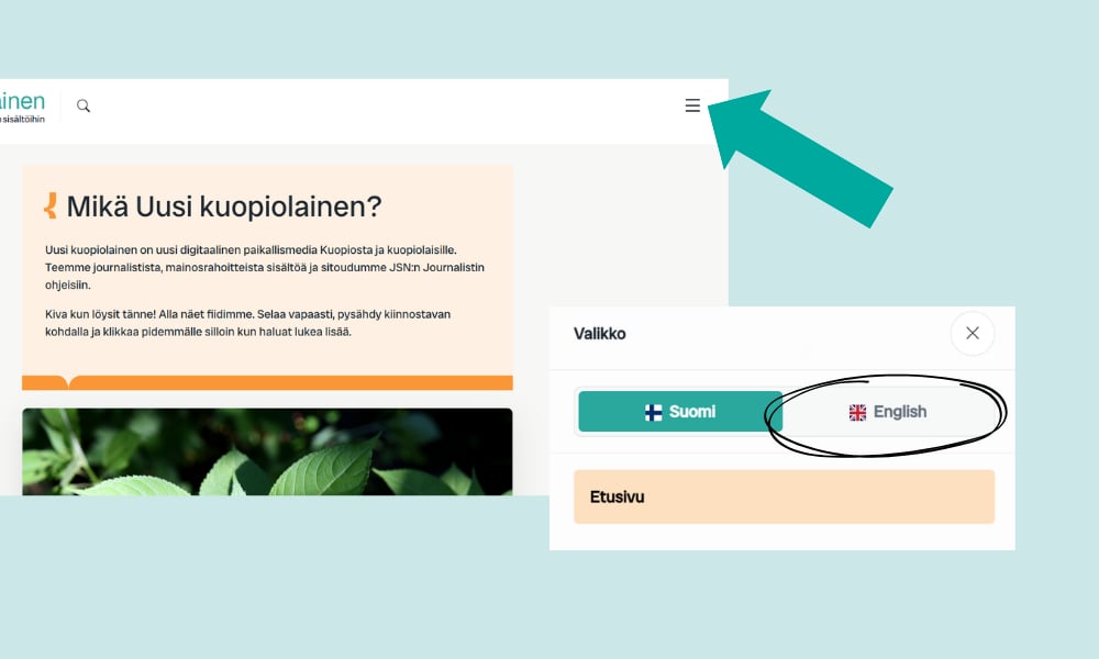 Kuvassa visualisoidaan miten sisällöt löytyvät englanniksi.