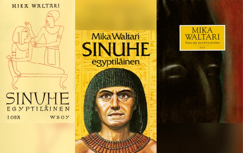 Kuvassa Sinuhe egyptiläisen kansikuvia eri vuosilta.