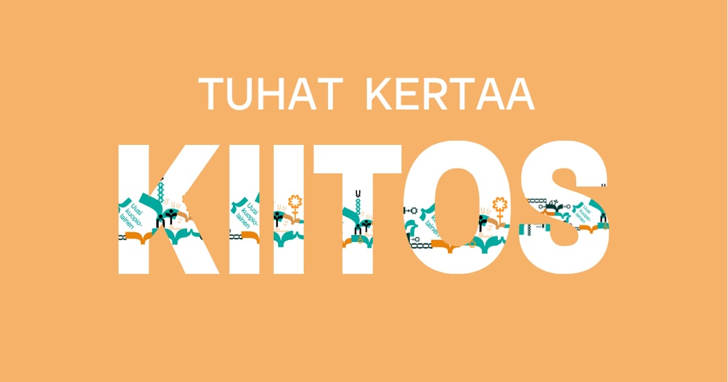 Oranssilla pohjalla teksti tuhat kertaa kiitos